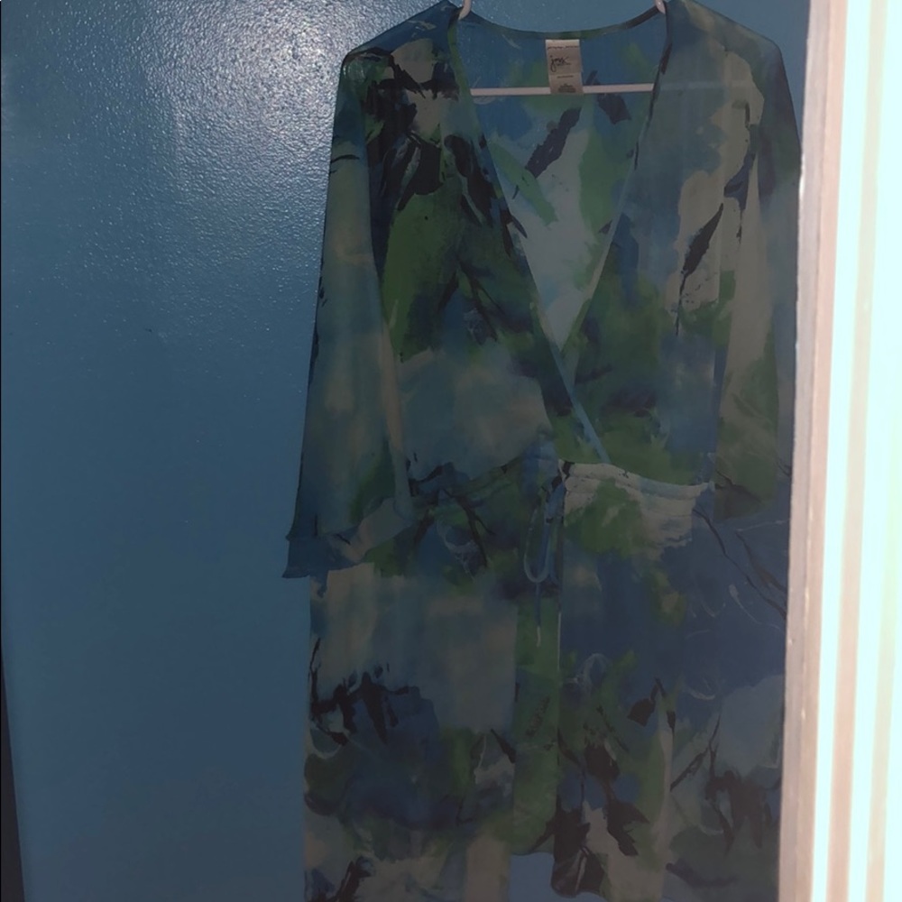 Multi-color cinch waist cross body tunic